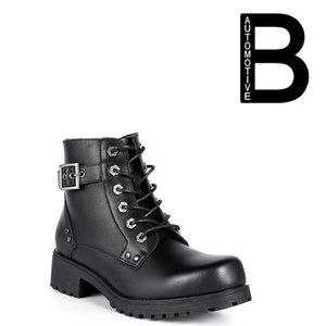 Ladies Vegan Leather Black 6-Eye Motorcycle Boots W/ Zipper